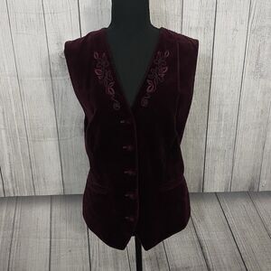Gerani Women's Size 46 / Large Burgundy Velvet Button-Front Vest Waistcoat *FLAW